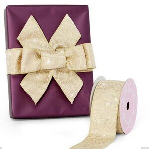 NWT Elegant Ivory 2-1/2” Wired Ribbon with Floral Pattern, 10 yards